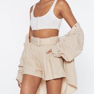 Nasty Gal Down The Linen Belted Shorts